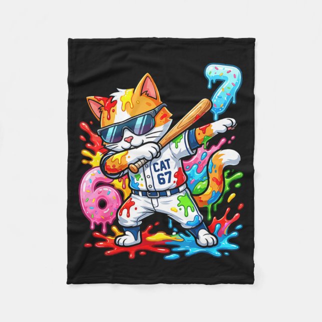 Funny 67 Baseball Dabbing Cat 6 7 Dripng Ice Cream Fleecedecke (Vorderseite)