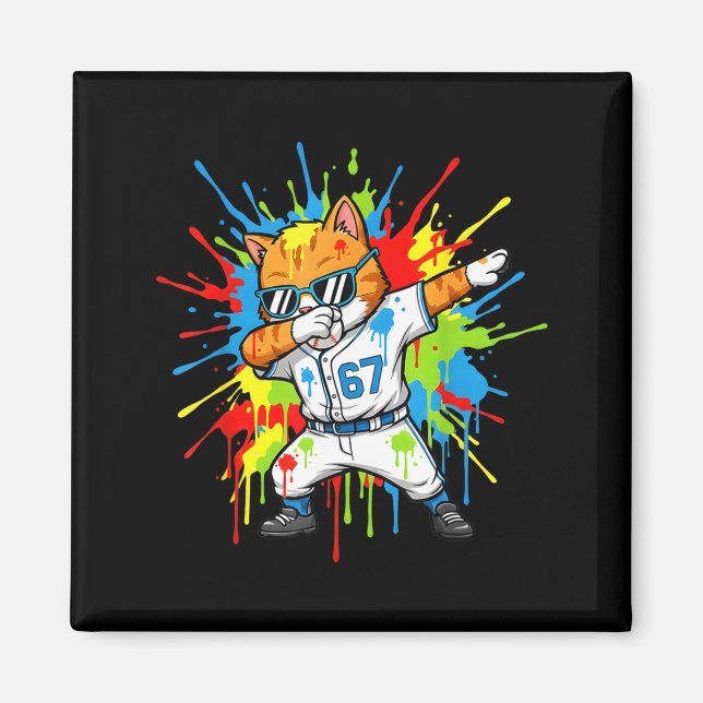 Funny 67 Baseball Dabbing Cat 6 7 Dripng Ice Cream Magnet (Vorne)
