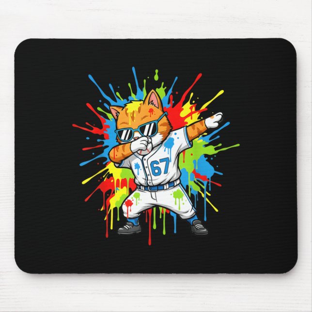 Funny 67 Baseball Dabbing Cat 6 7 Dripng Ice Cream Mousepad (Vorne)