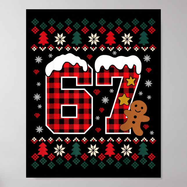 Funny 67 Christmas Pajamas Shirt Six Seven Meme Br Poster (Vorne)