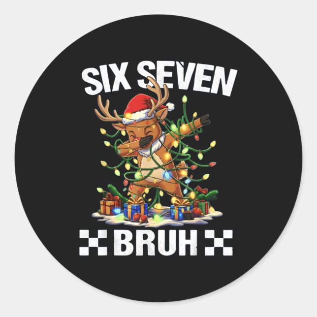 Funny 67 Christmas Six Seven Meme Dabbing Reindeer Runder Aufkleber (Vorderseite)