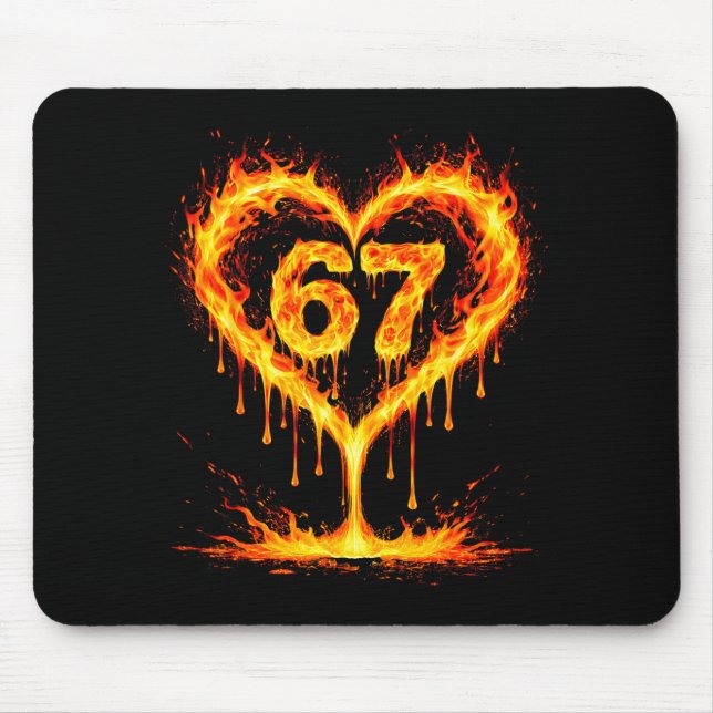 Funny 67 Flames Heart Love Six Seven Meme Celebrat Mousepad (Vorne)