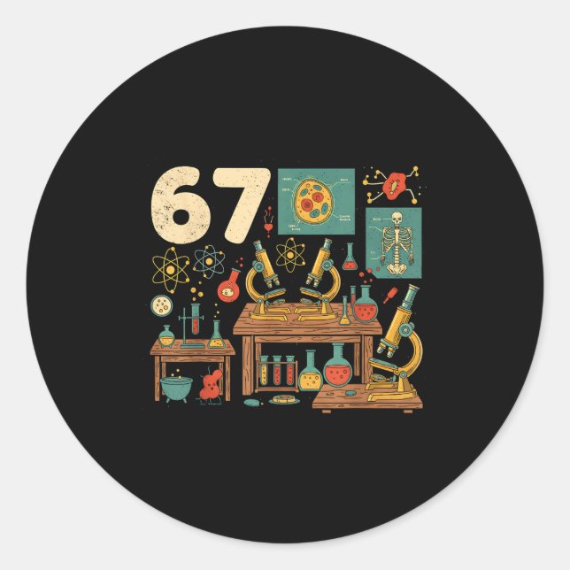 Funny 67 Meme Science Teacher Students Six Seven M Runder Aufkleber (Vorderseite)