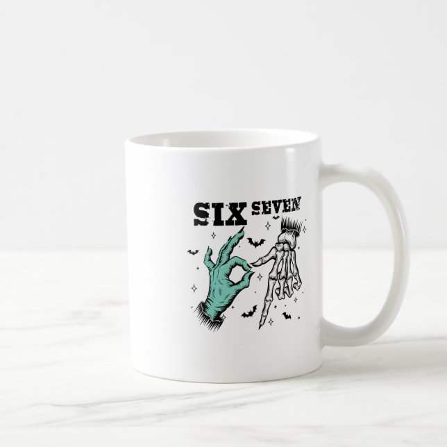 Funny 67 Meme Spooky Skeleton Six Seven Gen Alpha  Kaffeetasse (Rechts)