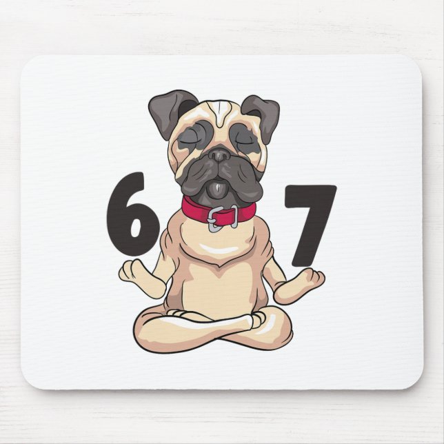 Funny 67 Pug Dog Yoga Hand Pose Graphic  Mousepad (Vorne)