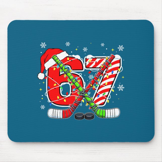 Funny 67 Santa Hat Candy Cane Ice Hockey Six Seven Mousepad (Vorne)