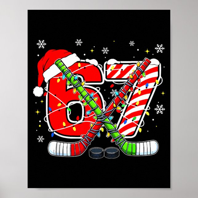 Funny 67 Santa Hat Candy Cane Ice Hockey Six Seven Poster (Vorne)
