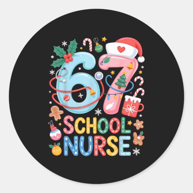 Funny 67 School Nurse Christmas Xmas Meme Holiday  Runder Aufkleber (Vorderseite)