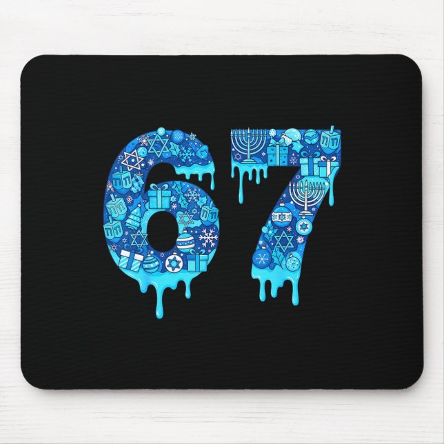 Funny 67 Six Seven 6 7 Happy Hanukkah Jewish Chanu Mousepad (Vorne)