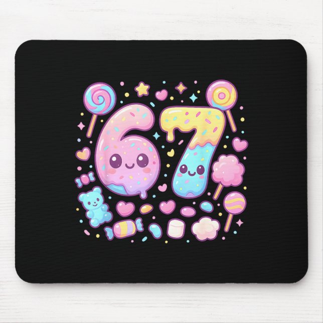 Funny 67 Six Seven Candy 6 7 Meme Gen Alpha Kawaii Mousepad (Vorne)