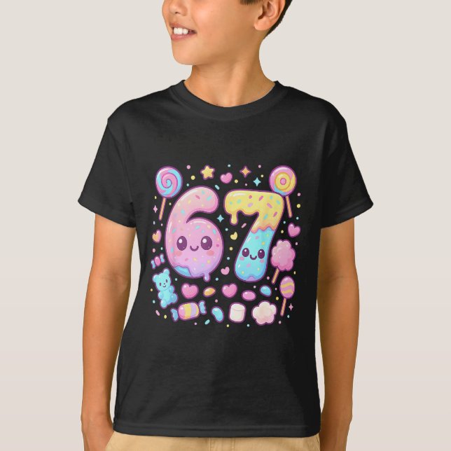 Funny 67 Six Seven Candy 6 7 Meme Gen Alpha Kawaii T-Shirt (Vorderseite)