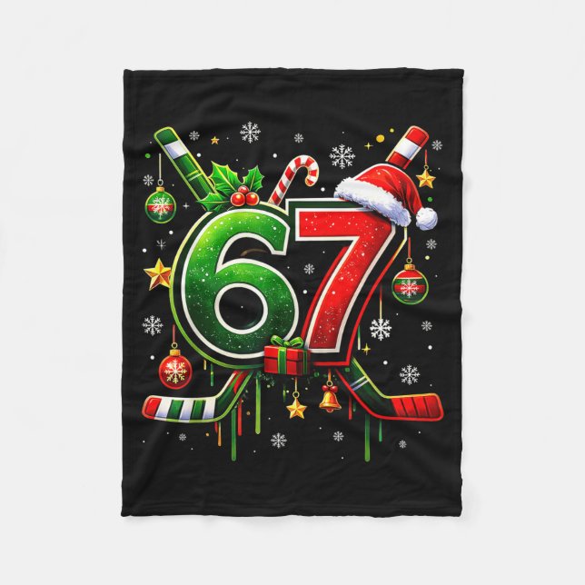 Funny 67 Six Seven Christmas Ice Hockey  Fleecedecke (Vorderseite)