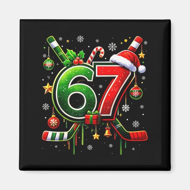 Funny 67 Six Seven Christmas Ice Hockey  Magnet (Vorne)