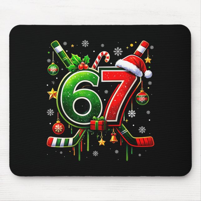 Funny 67 Six Seven Christmas Ice Hockey  Mousepad (Vorne)