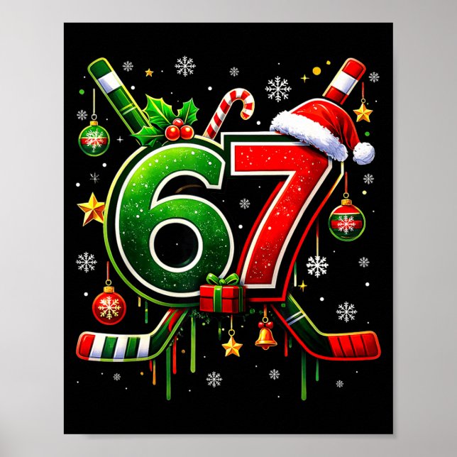 Funny 67 Six Seven Christmas Ice Hockey  Poster (Vorne)