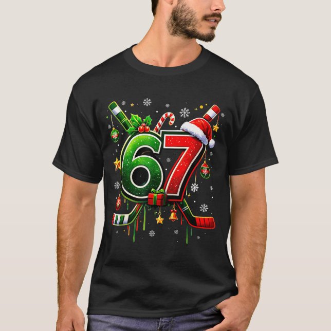 Funny 67 Six Seven Christmas Ice Hockey  T-Shirt (Vorderseite)