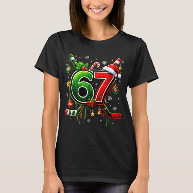 Funny 67 Six Seven Christmas Ice Hockey  T-Shirt (Vorderseite)