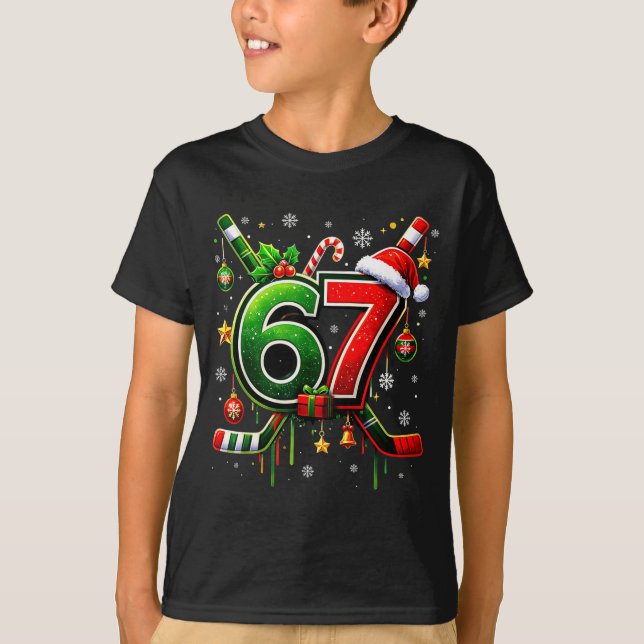 Funny 67 Six Seven Christmas Ice Hockey  T-Shirt (Vorderseite)