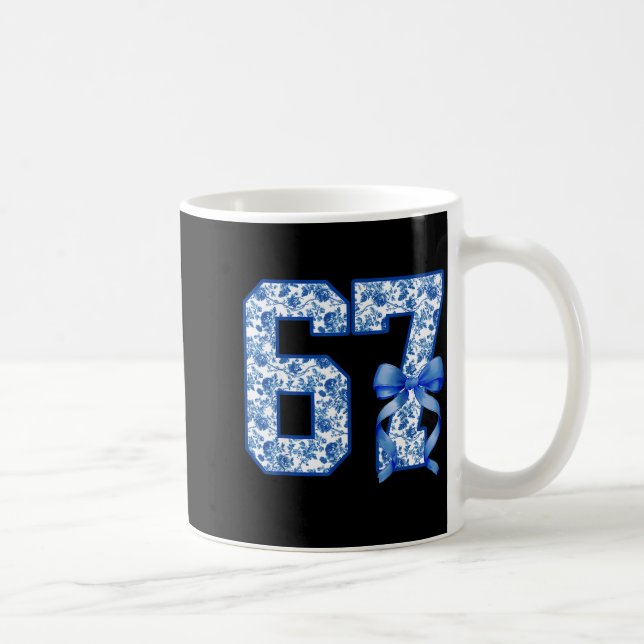 Funny 67 Six Seven Coquette Girly Blue Toile Women Kaffeetasse (Rechts)