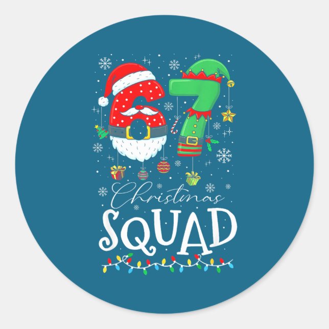 Funny 67 Six Seven Crew Meme Christmas Squad 6 7 S Runder Aufkleber (Vorderseite)