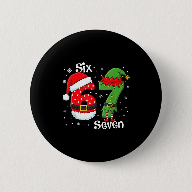 Funny 67 Six Seven Meme 6 7 Elf Santa Christmas Pa Button (Vorderseite)