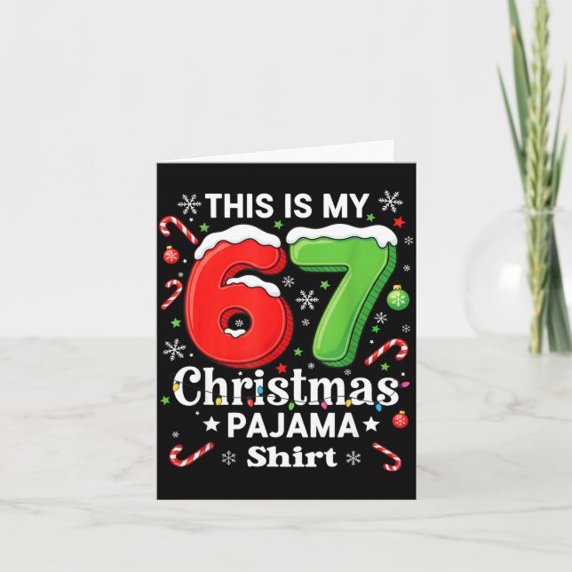 Funny 67 Six Seven Meme Christmas Pajama Shirt Kid Karte (Vorderseite)