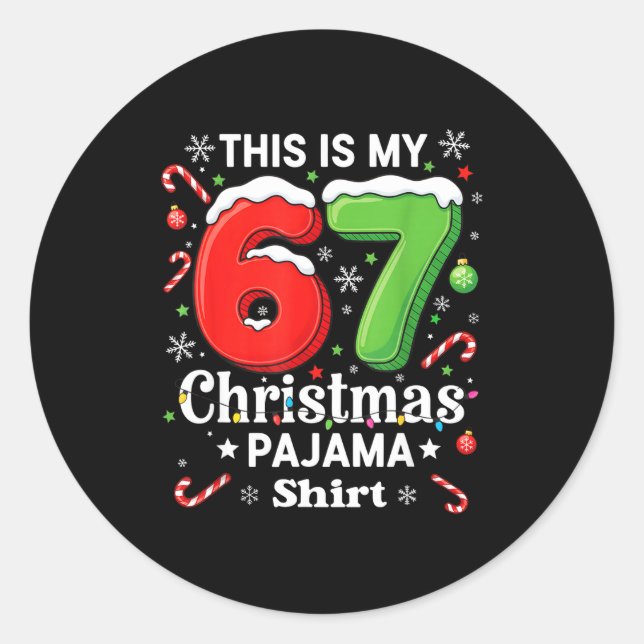 Funny 67 Six Seven Meme Christmas Pajama Shirt Kid Runder Aufkleber (Vorderseite)