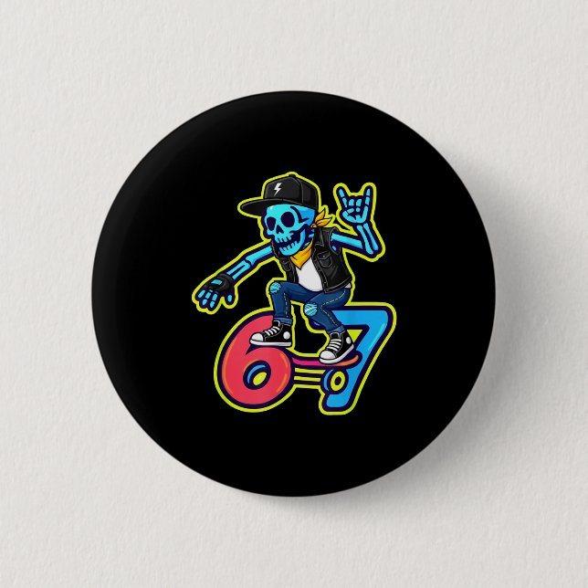 Funny 67 Skeleton Skater Meme Retro Skateboarding  Button (Vorderseite)