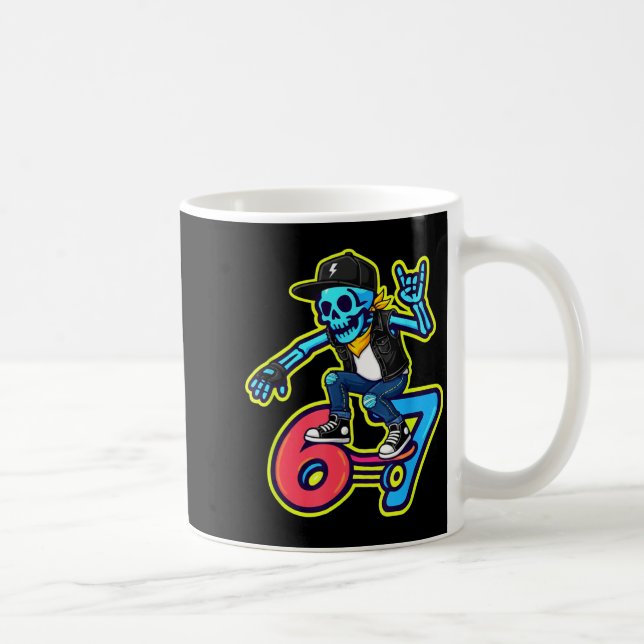 Funny 67 Skeleton Skater Meme Retro Skateboarding  Kaffeetasse (Rechts)