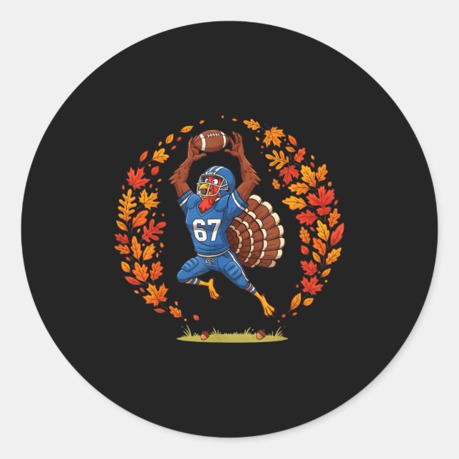 Funny 67 Thanksgiving Football Turkey Fall Srts Ga Runder Aufkleber (Vorderseite)