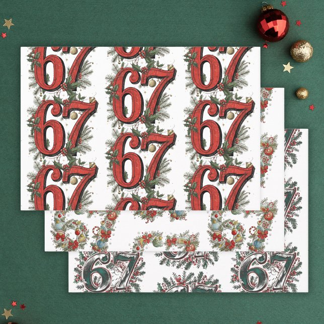 Funny 6 7 Brainrot Meme Christmas Set of 3 Geschenkpapier Set (Funny 6 7 Brainrot Meme Christmas Set of 3 Wrapping Paper Sheets
)