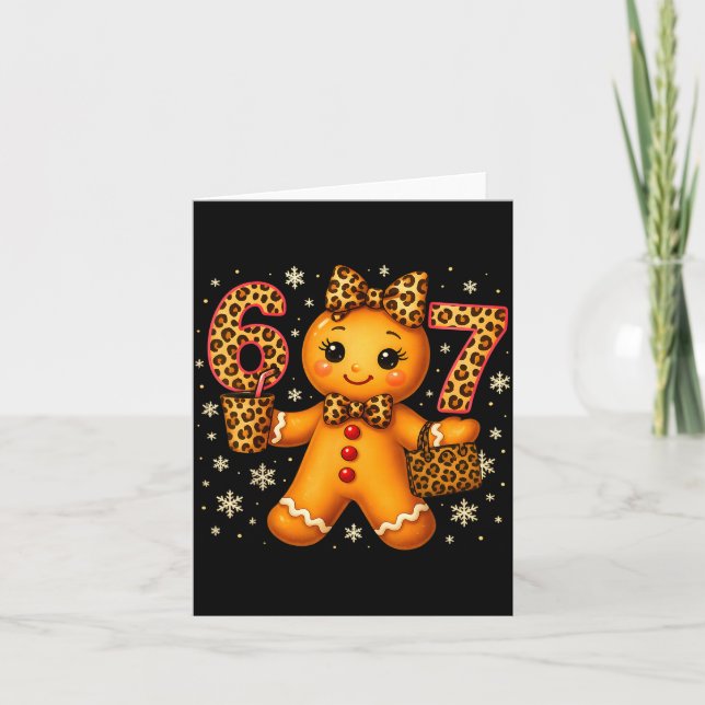 Funny 6 7 Christmas Leopard Bow Gingerbread Girls  Karte (Vorderseite)