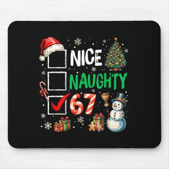 Funny 6-7 Meme Nice Naughty 67 Christmas Brain Rot Mousepad (Vorne)