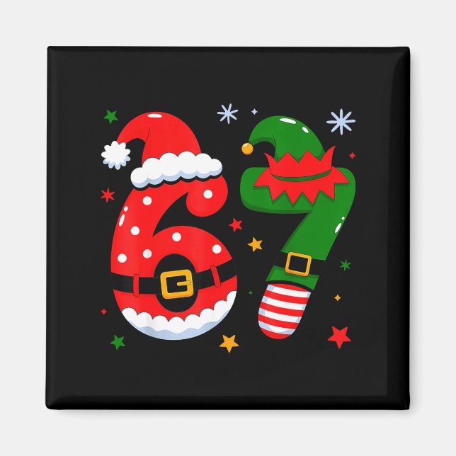 Funny 6 7 Six Seven Meme Christmas Santa Elf Coupl Magnet (Vorne)
