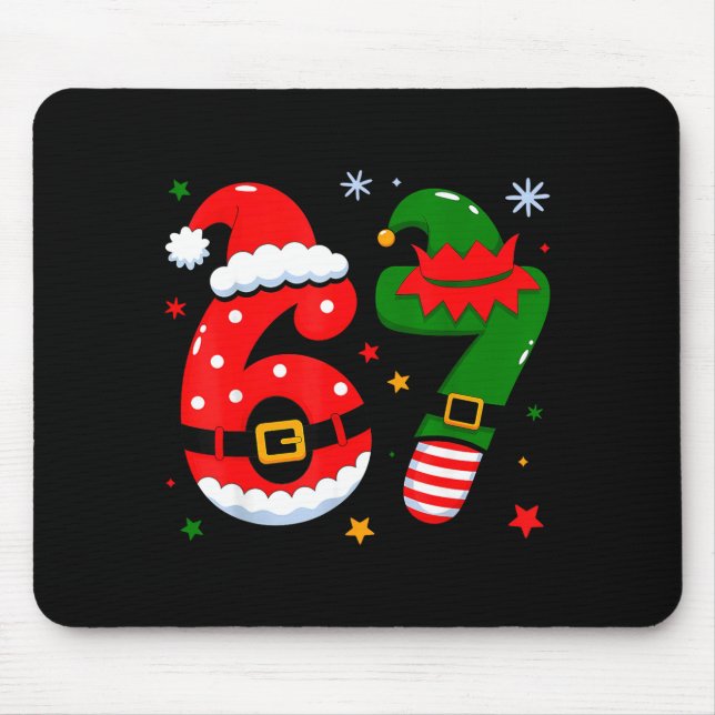 Funny 6 7 Six Seven Meme Christmas Santa Elf Coupl Mousepad (Vorne)
