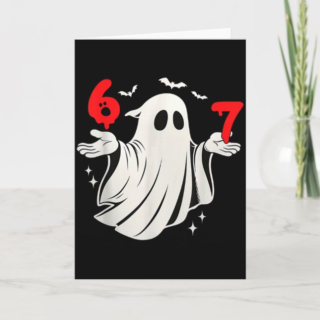 Funny 6 7 Six Seven Meme Halloween Humor Ghost Cos Karte (Vorderseite)