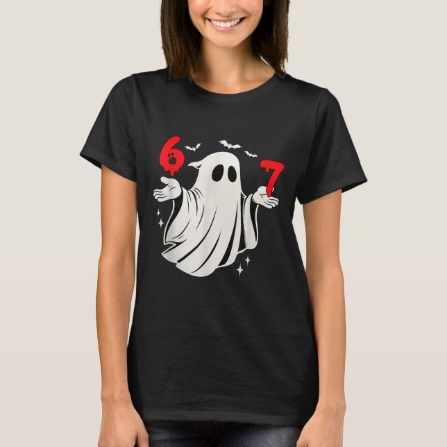 Funny 6 7 Six Seven Meme Halloween Humor Ghost Cos T-Shirt (Vorderseite)