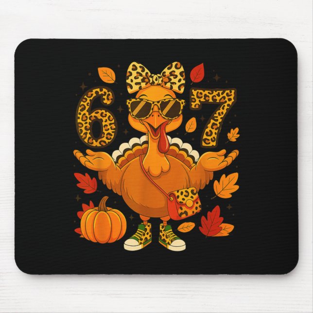 Funny 6 7 Thanksgiving Leopard Bow Turkey Six Seve Mousepad (Vorne)
