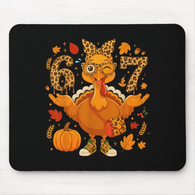 Funny 6 7 Thanksgiving Leopard Bow Turkey Six Seve Mousepad (Vorne)