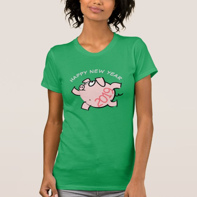 Funny 6 Cartoon Illustration Pig Jahr 2019 Frau T-Shirt (Vorderseite)