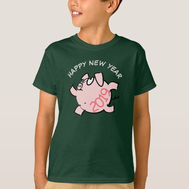 Funny 6 Cartoon Illustration Pig Jahr 2019 Kinder  T-Shirt (Vorderseite)