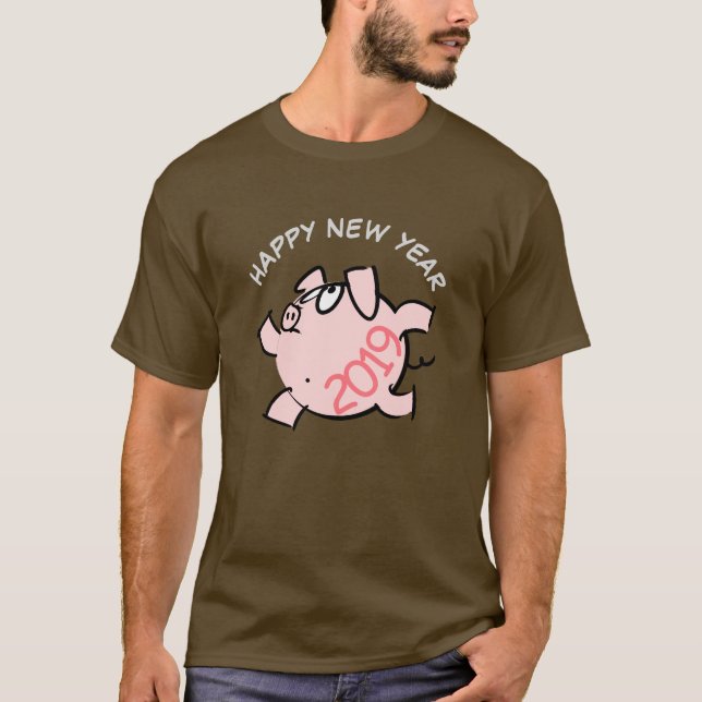 Funny 6 Cartoon Illustration Pig Jahr 2019 Mann T T-Shirt (Vorderseite)