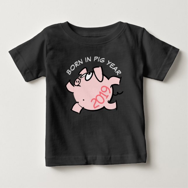 Funny 6 Cartoon Illustration Pink Pig 2019 Baby T T-shirt (Vorderseite)