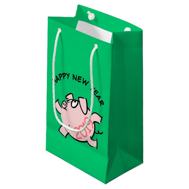 Funny 6 Cartoon Pig Jahr 2019 Kleine Geschenktasch Geschenktüte (Vorderseite Schrägansicht)