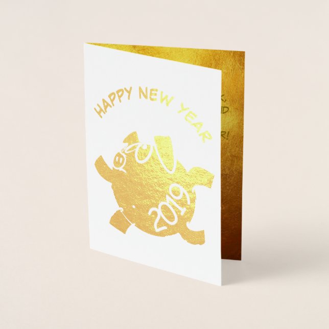 Funny 6 Cartoon Pig Year Zodiac Birthday Luxury GC Folienkarte (Vorderseite)