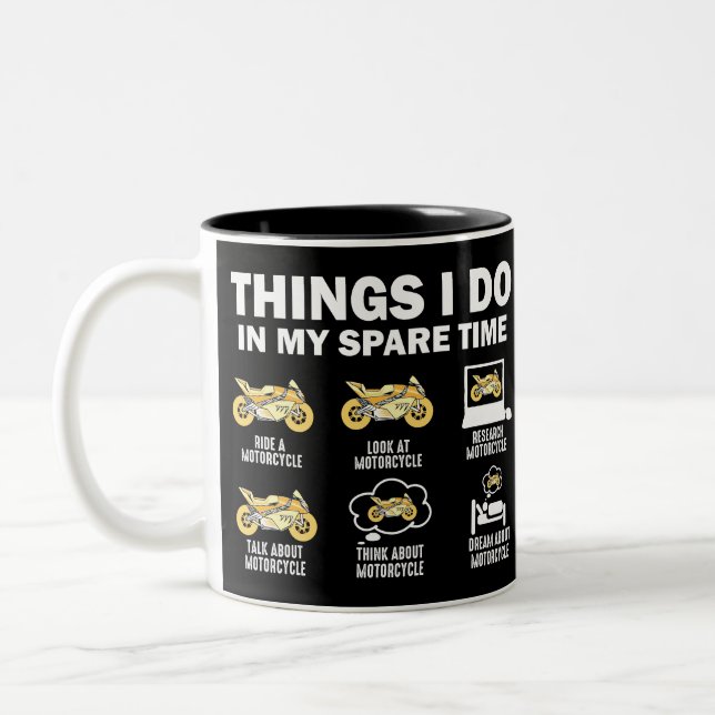 Funny 6 Dinge, die ich in meiner Freizeit Motorrad Zweifarbige Tasse (Links)