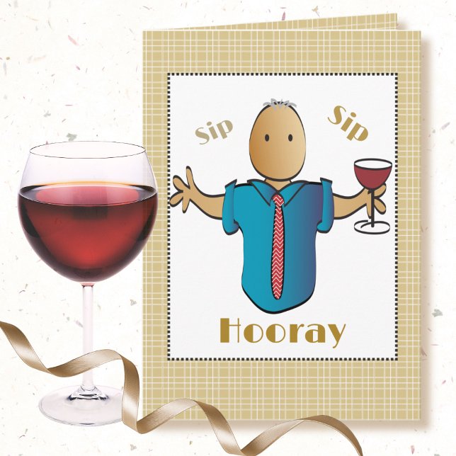 Funny 70th Birthday for Him Male Cartoon Wine Karte (Von Creator hochgeladen)