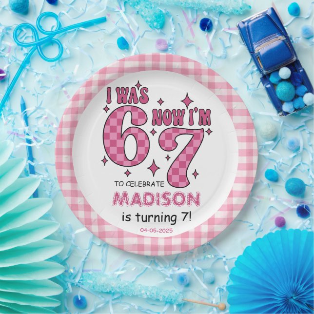 Funny 7th Birthday | “I Was 6, Now 7” Party Pappteller (Party)