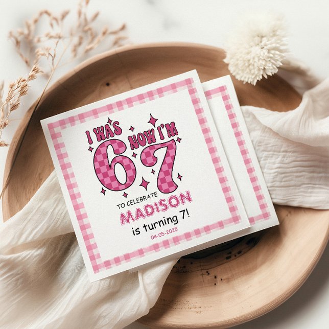 Funny 7th Birthday | “I Was 6, Now 7” Party Serviette (Funny 7th Birthday | “I Was 6, Now 7” Party Napkins
)