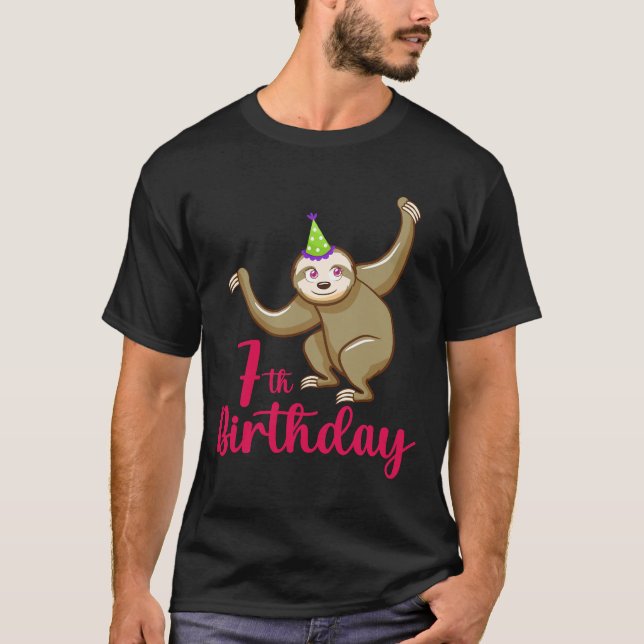 Funny 7th Birthday Sloth thematik 7 Jahre altes Ti T-Shirt (Vorderseite)